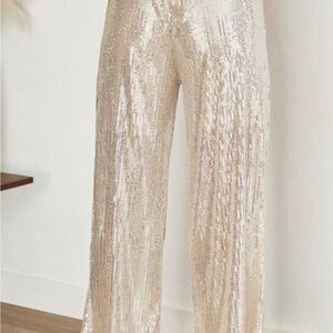 Champagne Sequin Wide-Leg Pants